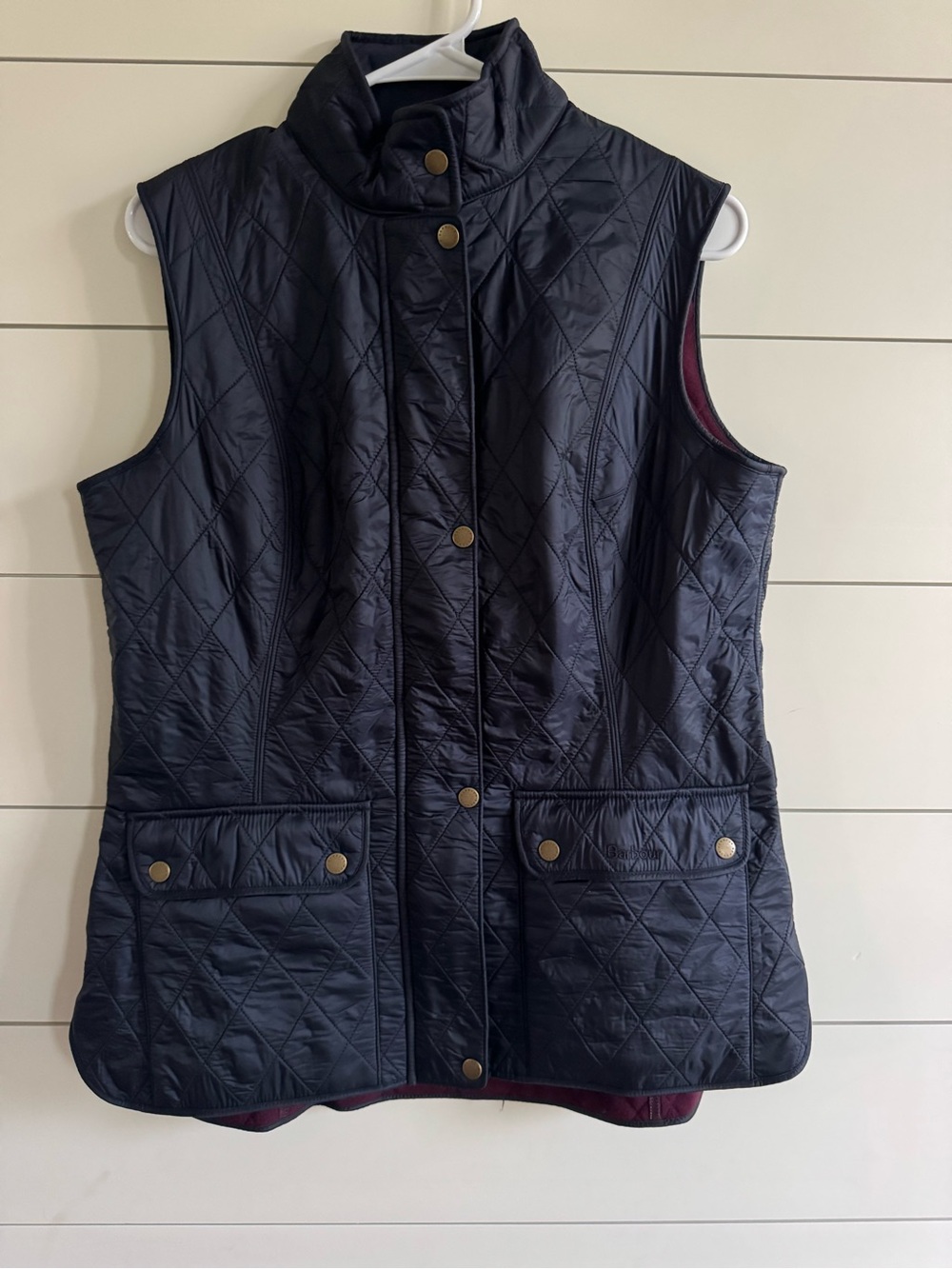 Barbour Black Quilted Sleeveless Vest with Brass Snaps